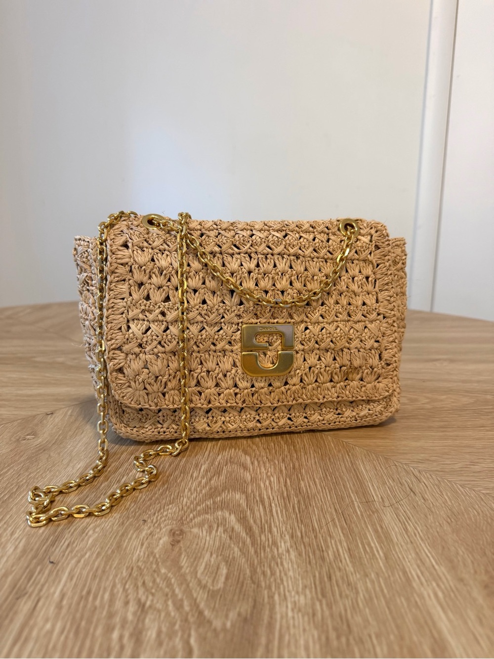Gerard Darel NWT Raffia Woven Chain Shoulder Crossbody Bag Natural